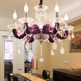 6 Light Purple Candle Style Crystal Chandelier