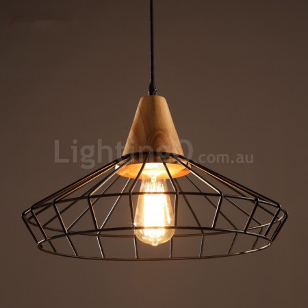 Vintage Metal Wooden Pendant Light