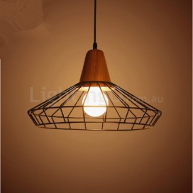 Vintage Metal Wooden Pendant Light