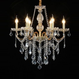 6 Light One Tier Gold Candle Style Crystal Chandelier