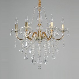 6 Light One Tier Gold Candle Style Crystal Chandelier