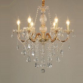 6 Light One Tier Gold Candle Style Crystal Chandelier