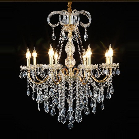 8 Light One Tier Gold Candle Style Crystal Chandelier