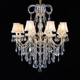 8 Light One Tier Gold Candle Style Crystal Chandelier