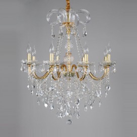 8 Light One Tier Gold Candle Style Crystal Chandelier