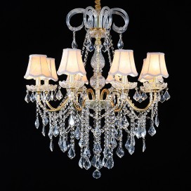 8 Light One Tier Gold Candle Style Crystal Chandelier