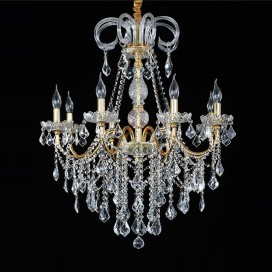 8 Light One Tier Gold Candle Style Crystal Chandelier