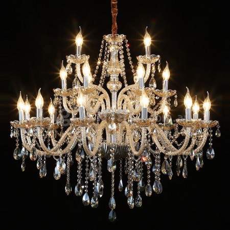 21 (3+6+12) Light Three Tiers Gold Candle Style Crystal Chandelier