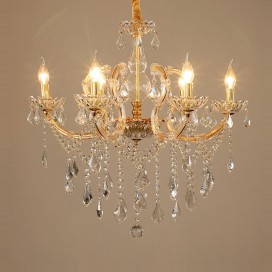 6 Light One Tier Gold Candle Style Crystal Chandelier