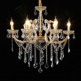 6 Light One Tier Gold Candle Style Crystal Chandelier