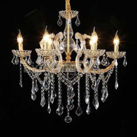 6 Light One Tier Gold Candle Style Crystal Chandelier