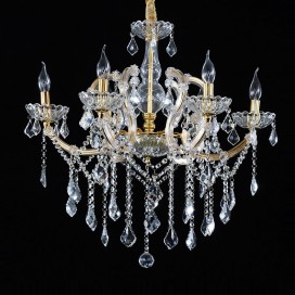 6 Light One Tier Gold Candle Style Crystal Chandelier