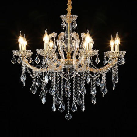 8 Light One Tier Gold Candle Style Crystal Chandelier