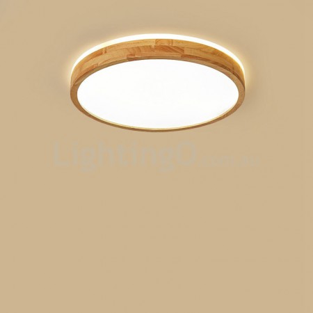 Round Modern Contemporary Wood Flush Mount Ceiling Light