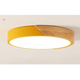 Modern Contemporary Round Wood Flush Mount Ceiling Light