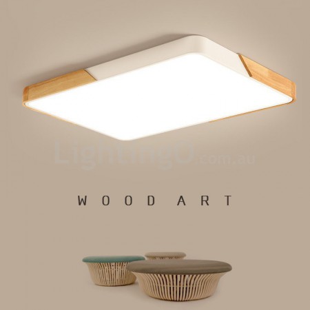 Modern Contemporary Rectangle Wood Flush Mount Ceiling Light