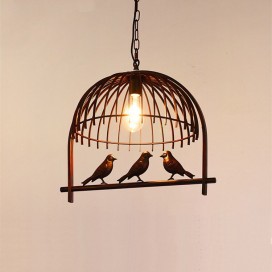 1 Light Rustic/ Lodge Retro Birdcage Pendant Light with Steel Shade