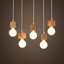5 Light Wood Rustic / Lodge Pendant Light