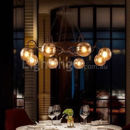 6 Light / 8 Light Industrial Style Steel Round Chandelier with Ball Shades
