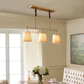 Country Retro 3 Light Copper Chandelier with Fabric Shade