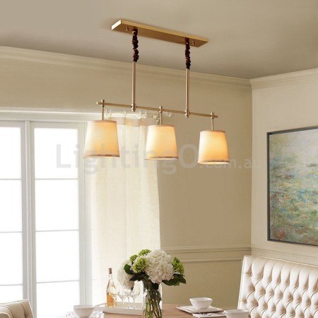 Country Retro 3 Light Copper Chandelier with Fabric Shade