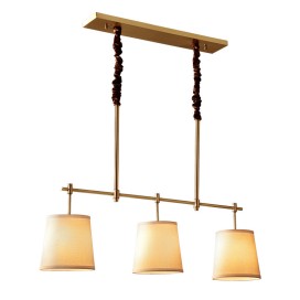 Country Retro 3 Light Copper Chandelier with Fabric Shade