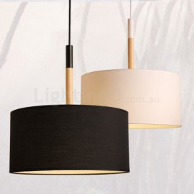 Modern/ Contemporary Wood Drum Pendant Light with Fabric Shade