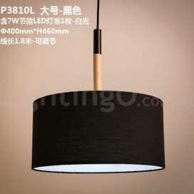 Modern/ Contemporary Wood Drum Pendant Light with Fabric Shade