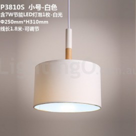 Modern/ Contemporary Wood Drum Pendant Light with Fabric Shade