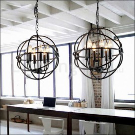 6 Light Metal Globe Vintage Pendant Light