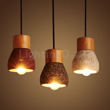 1 Light Modern/ Contemporary Wood Cement Pendant Light