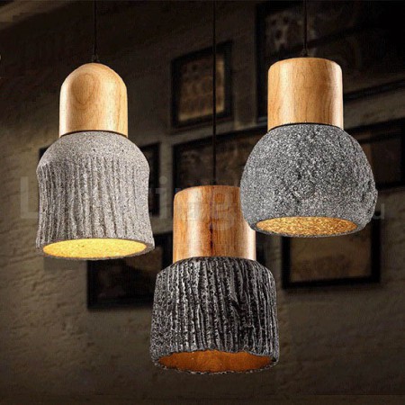 Retro / Vintage Wood Cement Pendant Light