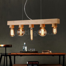 Retro / Vintage Wood 5 Edison Bulbs Pendant Light