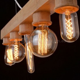 Retro / Vintage Wood 5 Edison Bulbs Pendant Light