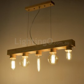 Retro / Vintage Wood 5 Edison Bulbs Pendant Light