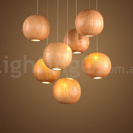 Rustic Lodge Wooden Globe Pendant Light LightingO Australia