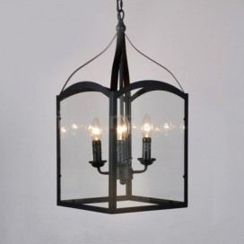 4 Light Black Metal Rustic / Lodge Pendant Light with Glass Shade