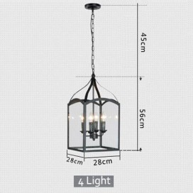 4 Light Black Metal Rustic / Lodge Pendant Light with Glass Shade