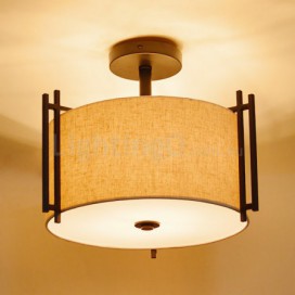 Rustic / Lodge Metal Drum Pendant Light with Fabric Shade