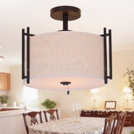 Rustic / Lodge Metal Drum Pendant Light with Fabric Shade