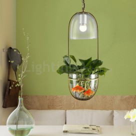 Rustic / Lodge Metal Glass Pendant Light