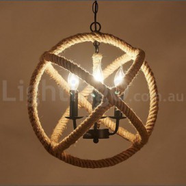 Country Hemp Rope 3 Light Vintage Pendant Light