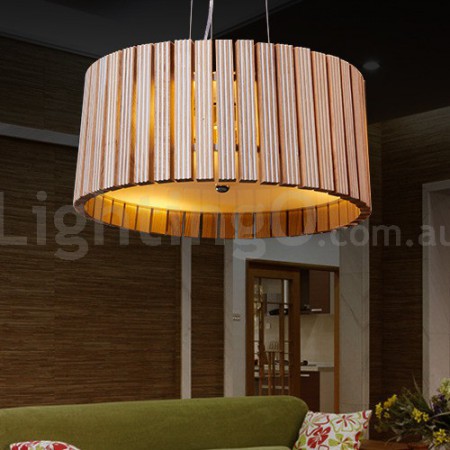 Modern/ Contemporary Wood Drum Pendant Light