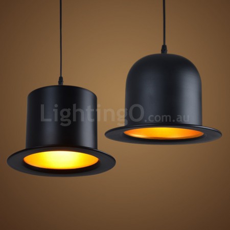 Black Metal Hat Shape 1 Light Retro / Vintage Pendant Light