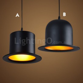 Black Metal Hat Shape 1 Light Retro / Vintage Pendant Light