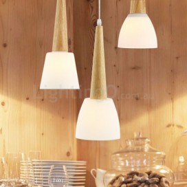 Rustic / Lodge Wooden Pendant Light with Glass Shade