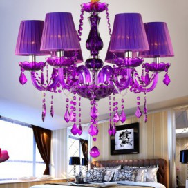 6 Light Purple Candle Style Crystal Chandelier