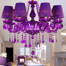 8 Light Purple Candle Style Crystal Chandelier