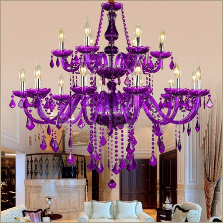 18 Light (12+6) 2 Tiers Purple Candle Style Crystal Chandelier