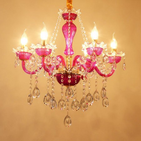 6 Light Purple Candle Style Crystal Chandelier